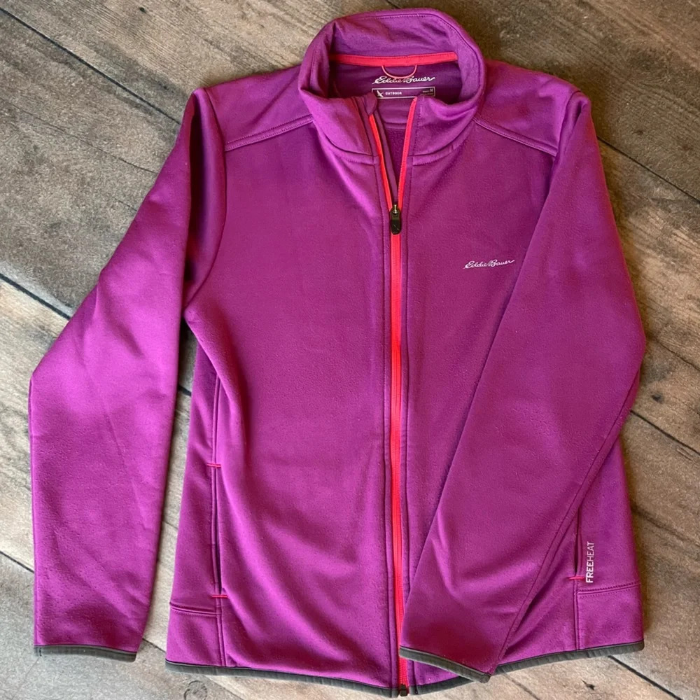 Eddie Bauer Outdoor Jacket Womens Large Freeheat Zip Purple Stretch Fleece lined